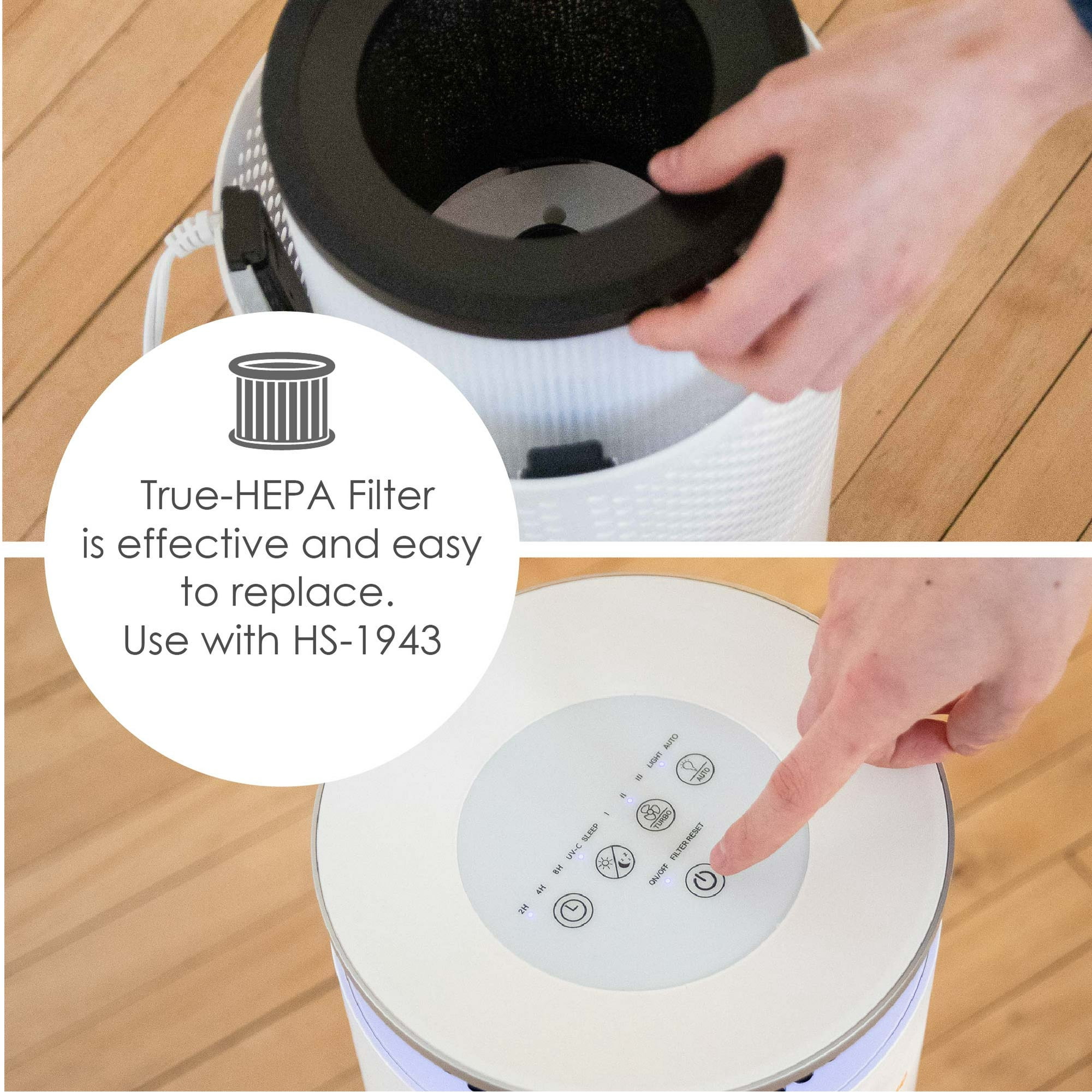 Crane Air Purifier with True HEPA Filter, 500 Sq Feet Coverage, Timer Function, Sleep Mode, Built in Air Quality Monitor, EE-5069