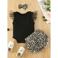 thumbnail image 2 of Franhais Baby Girl Summer Rompers Set Solid Color Mesh Ruffled Sleeveless Jumpsuit and Leopard Print Shorts Headband, 2 of 9
