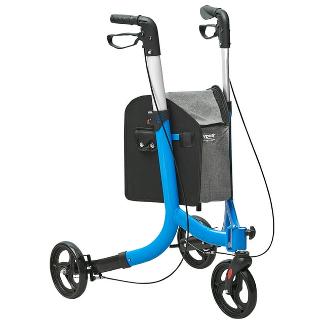 VEVOR Déambulateur à 3 Roues pour Seniors, Déambulateur Pliable en Aluminium Léger avec Poignée Réglable, Déambulateur de Mobilité Extérieure avec Grandes Roues et Sac de Rangement Spacieux, Capacité de 260LBS