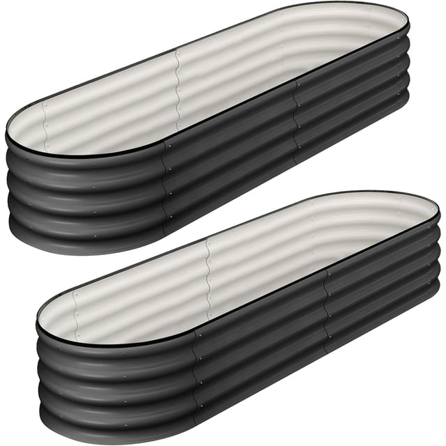 2-Pack 4.5ftx2ftx1ft Oval Raised Garden Beds Galvanized Steel Planter Boxes with Open Bottom Rust-Resistant Outdoor Garden Beds for Vegetables Flowers Grey