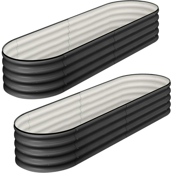2PCS 4.5x2x1.5ft Oval Raised Garden Bed Galvanized Metal Planter Box Gray Outdoor