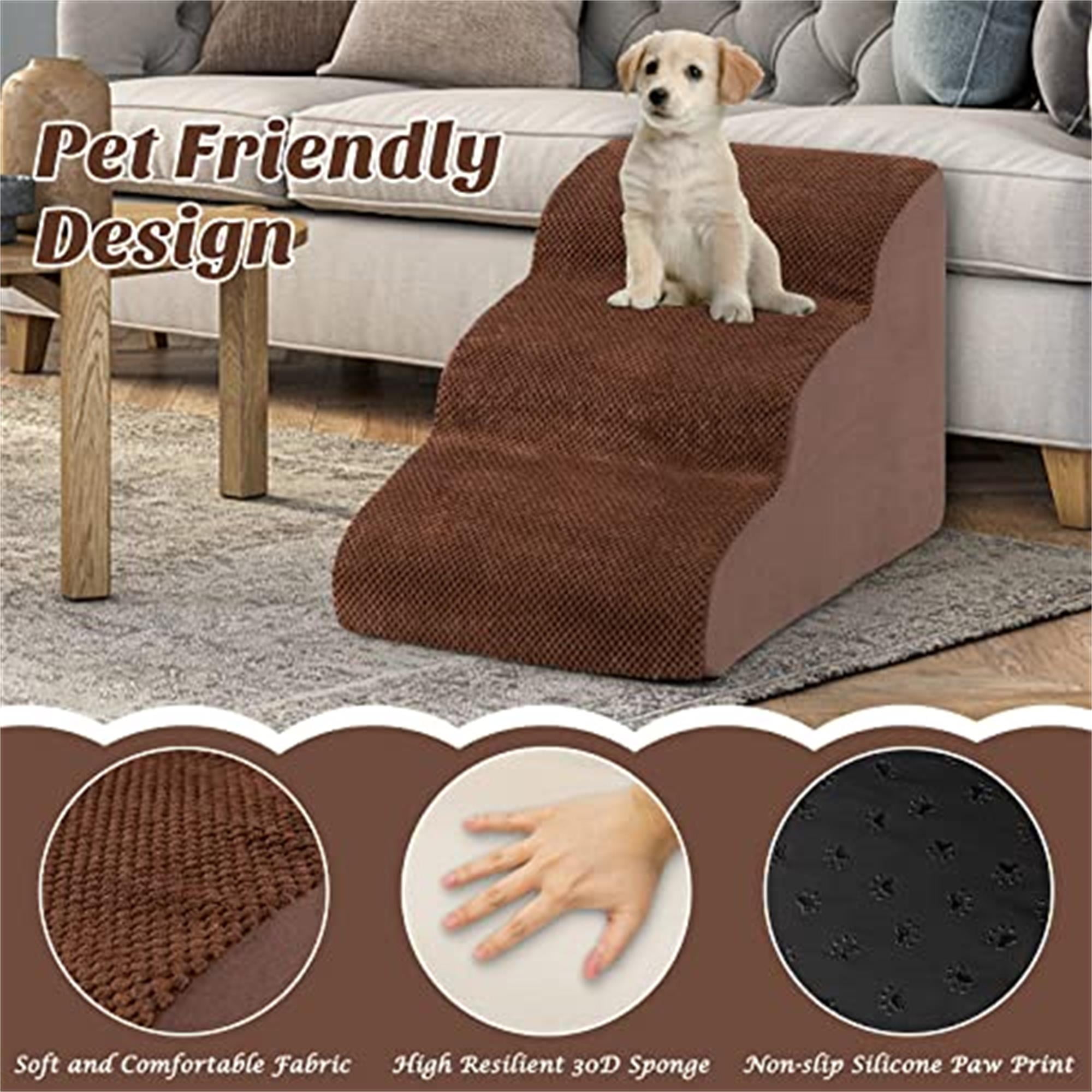 resenkos 23" Pet Stairs for Small Dogs, 3-Step Dog Ramp for Beds and Couch, Non-Slip Balanced Indoor Step, Brown