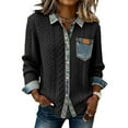 thumbnail image 6 of Womens Long Sleeve Shirts Denim Collar Button Up Patchwork Knit Casual Wear Tops for Women Trendy Black L, 6 of 9