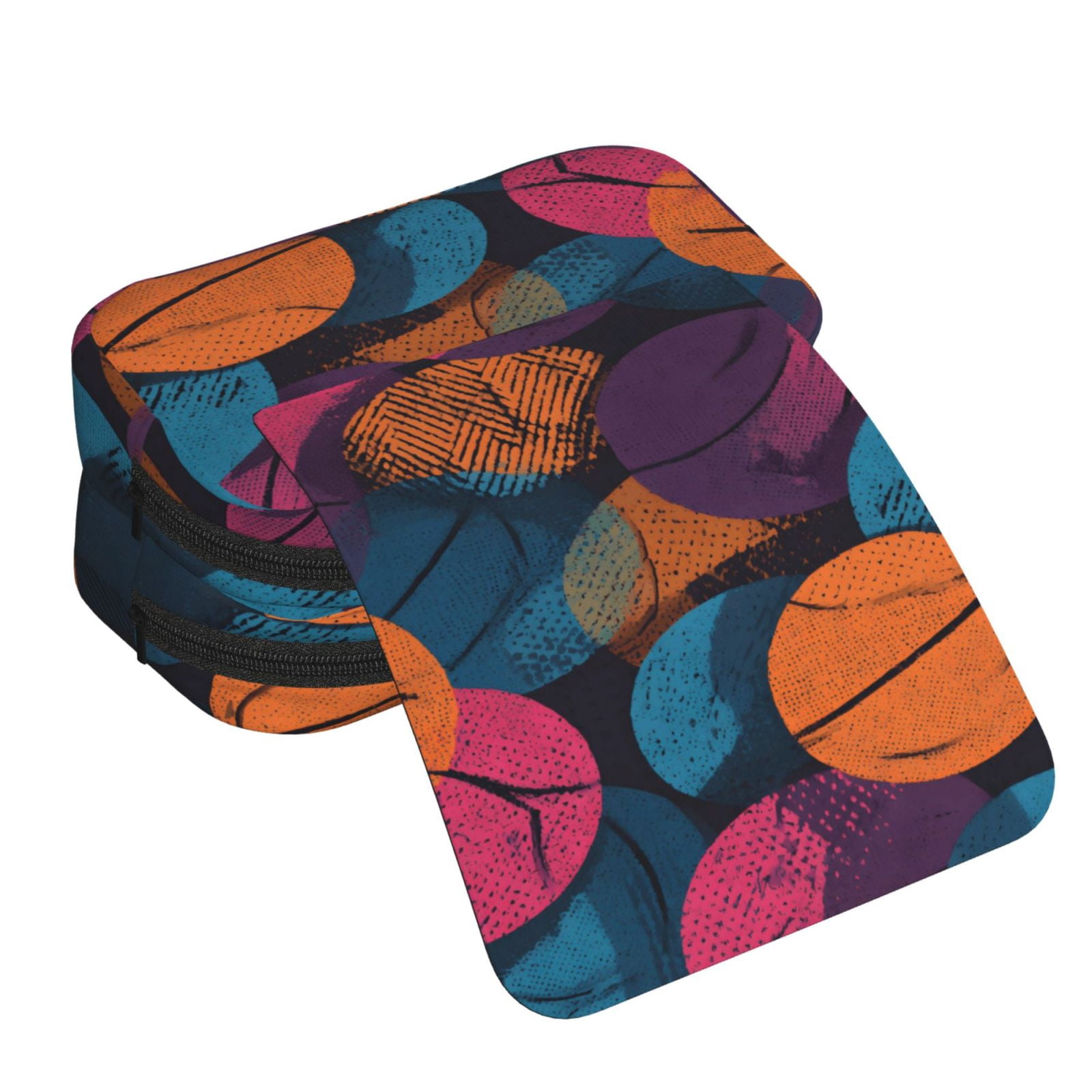 Large-Capacity Flip-Top Double-Layer Pencil Case, Multi-Functional Pocket Pen Case, Durable Stationery Organizer Seamless Pattern Basketball Theme Cool Style