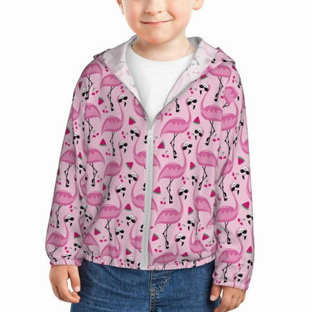 

Goofa Cool Flamingos Printed Kids Zip-Up Hoodie Girls Boys UPF50+ Sun Protection Jacket Hooded Cooling Shirt-5 Years