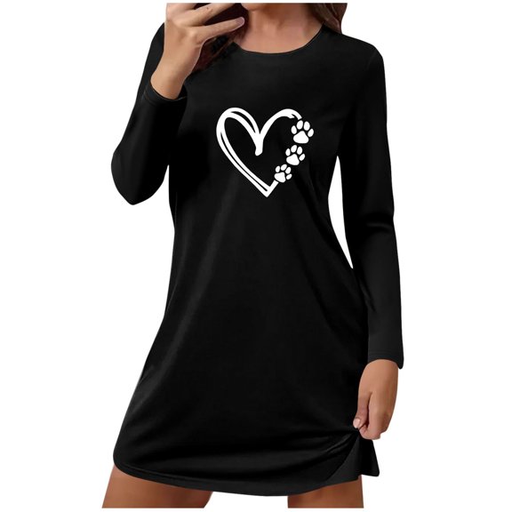Hvot&aat Nightgowns for Women Short Sleeve Heart Printed Sleep Shirt Dress Holiday Sleepwear