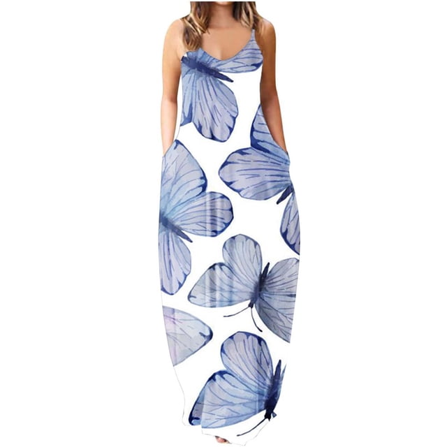 Robes pour Femmes Décontractées Sans Manches Grande Taille Amples Longues Maxi avec Poches Imprimé Boho Robe de Plage