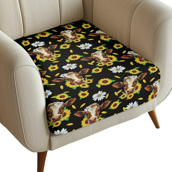 ZUXONGSY Sunflower Cow Couch Cushion Cover Sofa Cushion Protector Cover Spandex Couch Seat Cushion Slipcover Easy to Clean Furniture Protection Cover 1 Seater Armchair Cushion Cover