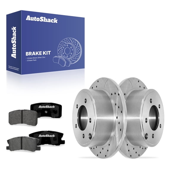 AutoShack Rear Solid Drilled & Slotted Silver Zinc Coated Brake Rotors   Premium Ceramic Pads 6-PC Brake Kit Replacement for 2013 Chrysler 200 2017 Jeep Compass SilverShield Pro 10.31" (261.8 mm)
