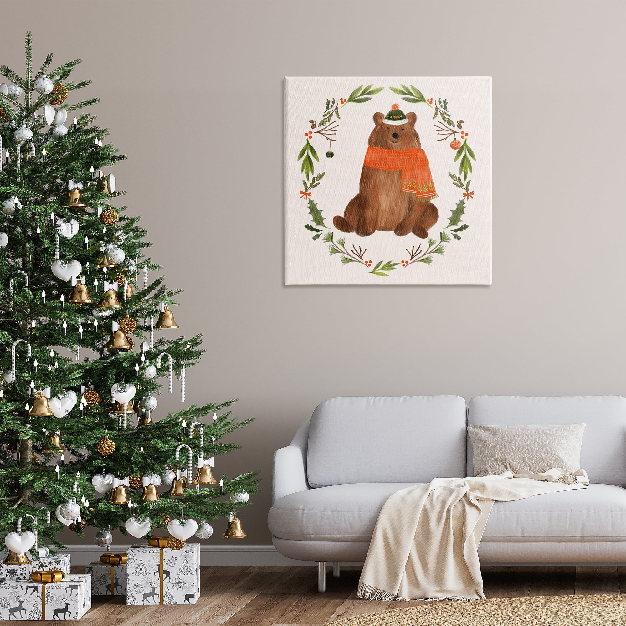 Stupell Industries Holiday Bear Wreaf Holiday Painting Gallery Wrapped Canvas Art Prints Wall Art, 36 x 36