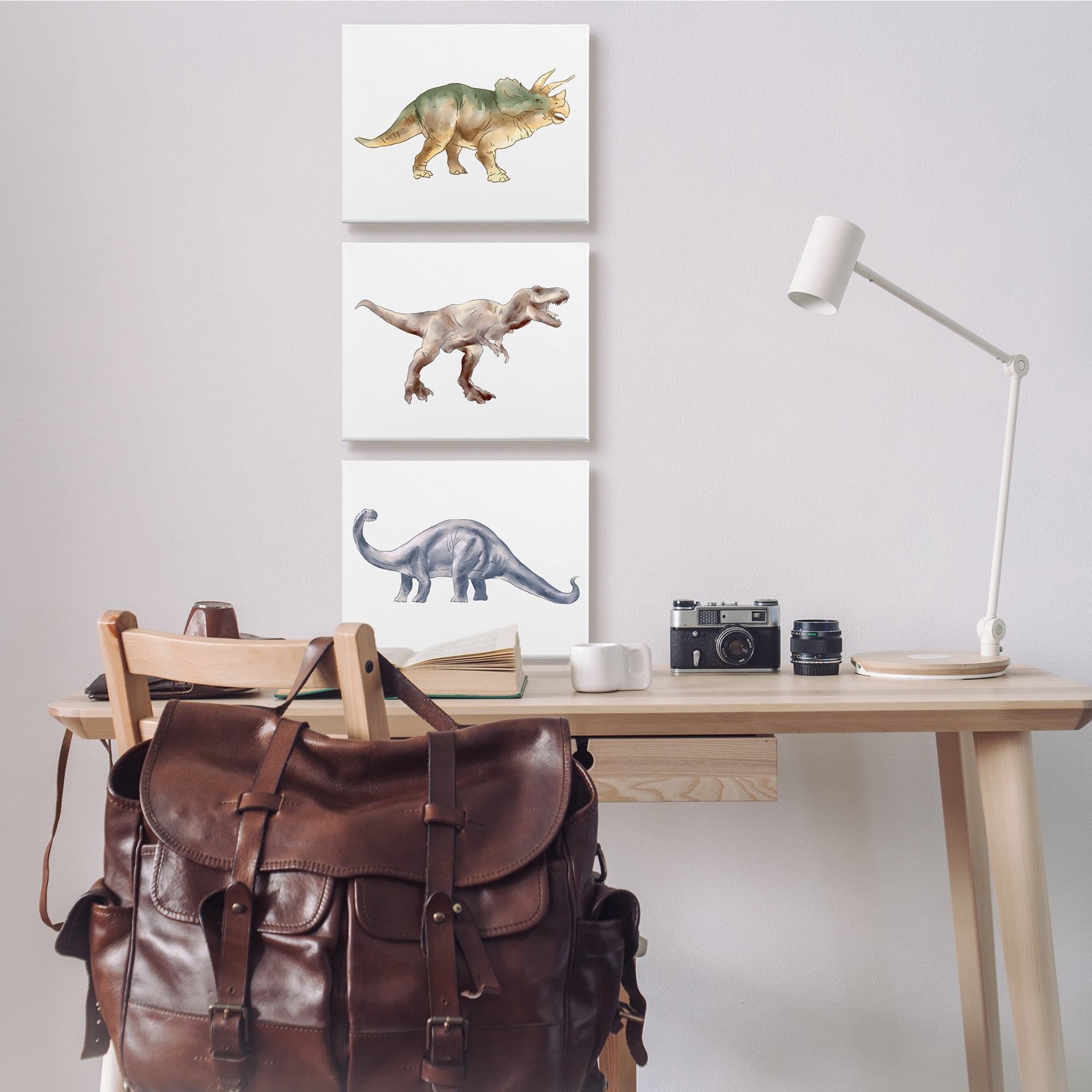 Stupell Industries Pre-Historic Dinosaurs Walking Fun Watercolor Reptiles Canvas Wall Art, 16 x 20, Design by Ziwei Li