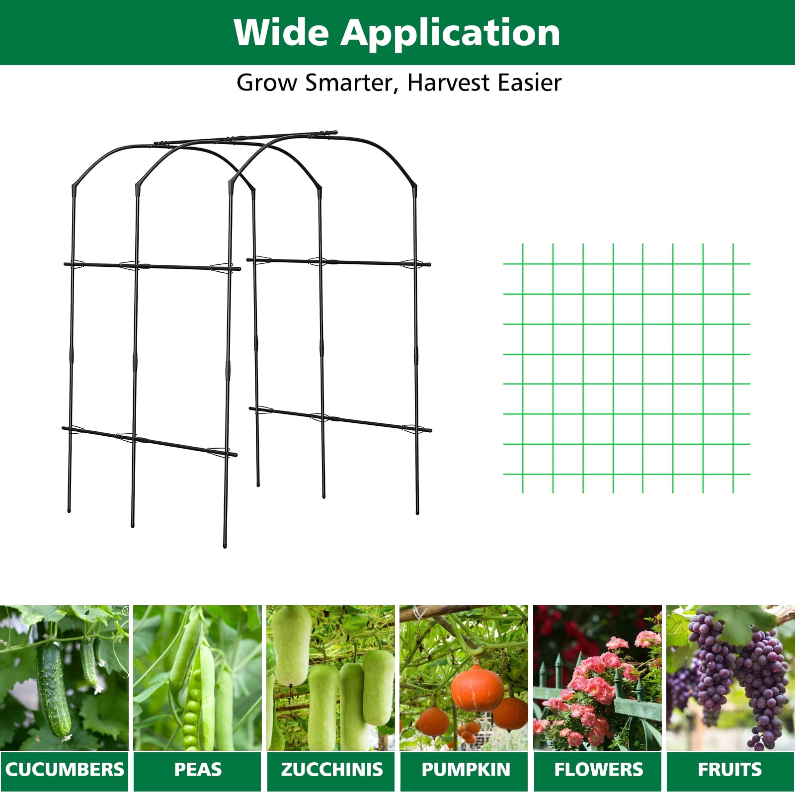 ROMUCHE 6.88ft Tall Cucumber Trellis for Raised Bed, Thickened Garden Arch Trellis for Climbing Plants Vine Vegetable Fruit Flower Outdoor