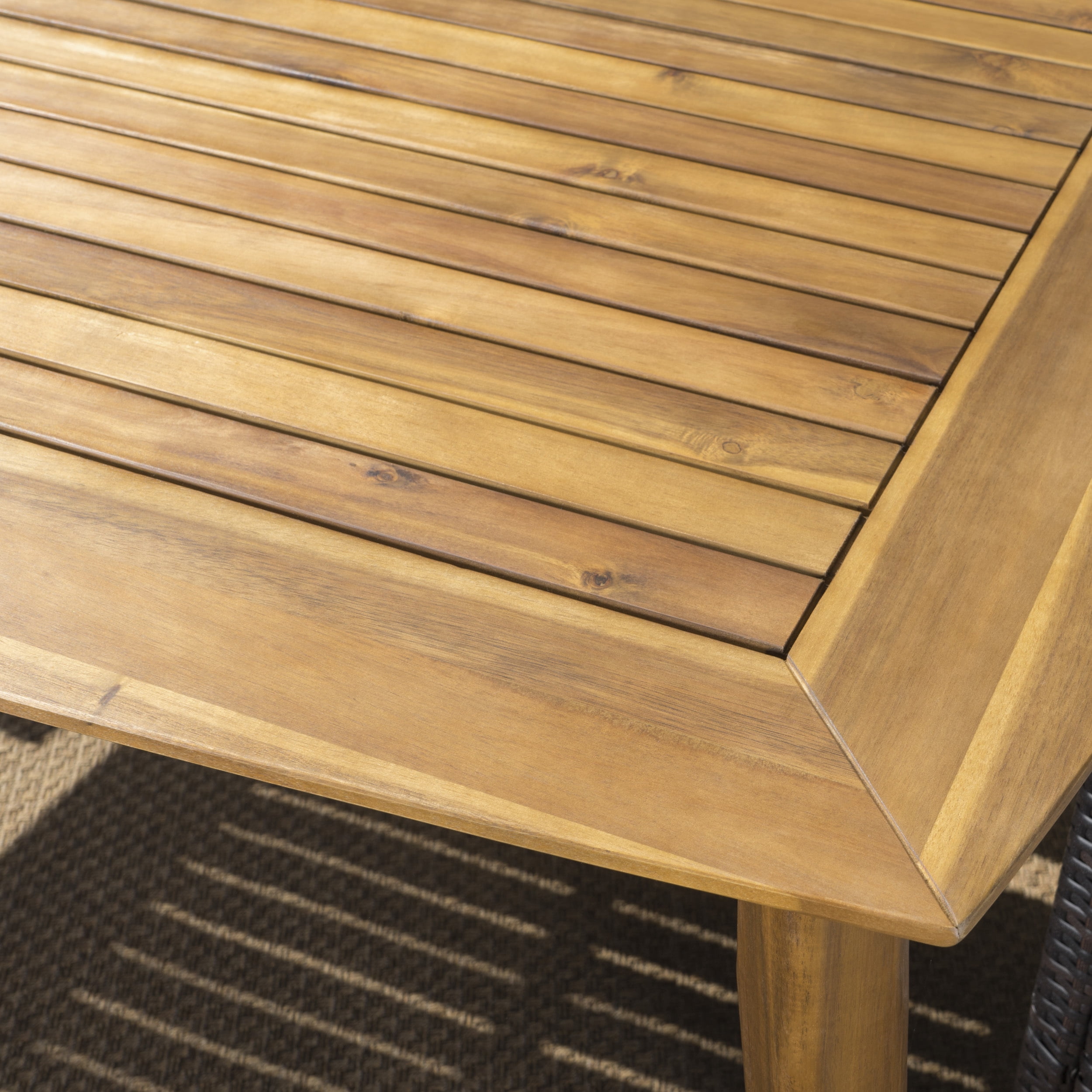 Remy Outdoor 7 Piece Wicker Dining Set with Teak Finished Round Acacia Wood Table and Cushions, Multibrown, Light Brown