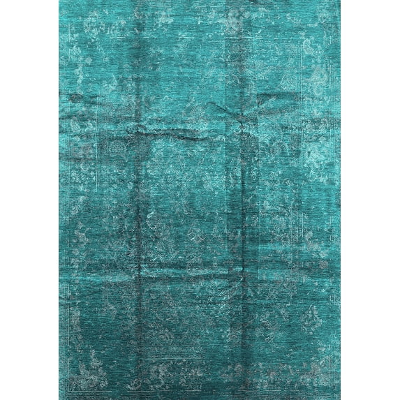 Ahgly Company Indoor Rectangle Oriental Turquoise Blue Industrial Area Rugs, 2' x 5'