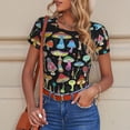 thumbnail image 6 of KLL Women 's Crew Neck Bodysuit Jumpsuits Bright Mushrooms Print Short onesies Stretch T Shirts, 6 of 7