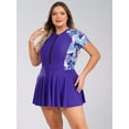 thumbnail image 2 of YONGHS Plus Size Swimdress for Woman Short Sleeve Zip Neck One Piece Athletic Rash Guard Swimwear Navy Blue XXL, 2 of 7