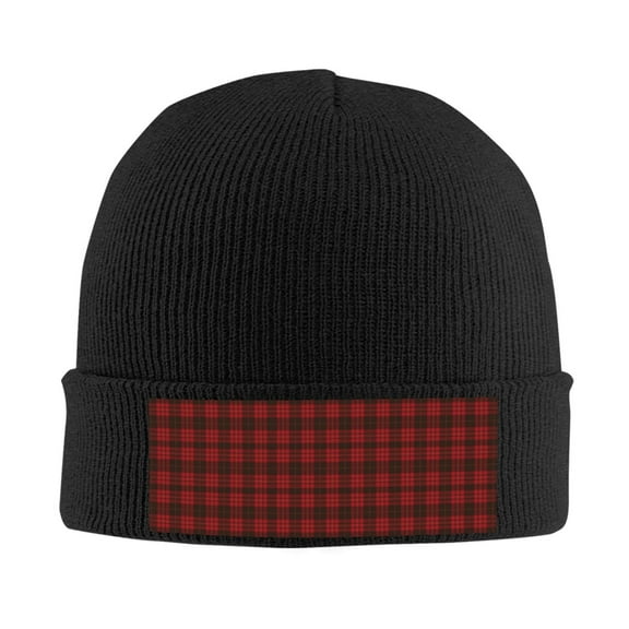 Black Red Tartan Beanie Hat Men Women Warm Printed Cap Knit Beanies Hats Outdoor Winter Black