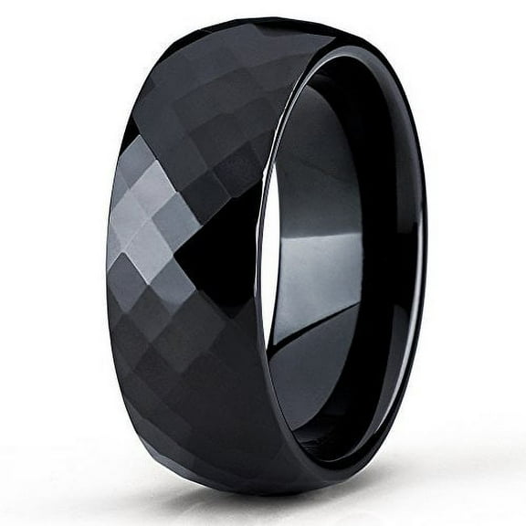 Silly Kings 8mm Black Tungsten Carbide Wedding Band Diamond Cut Design Ring Comfort Fit Men & Women