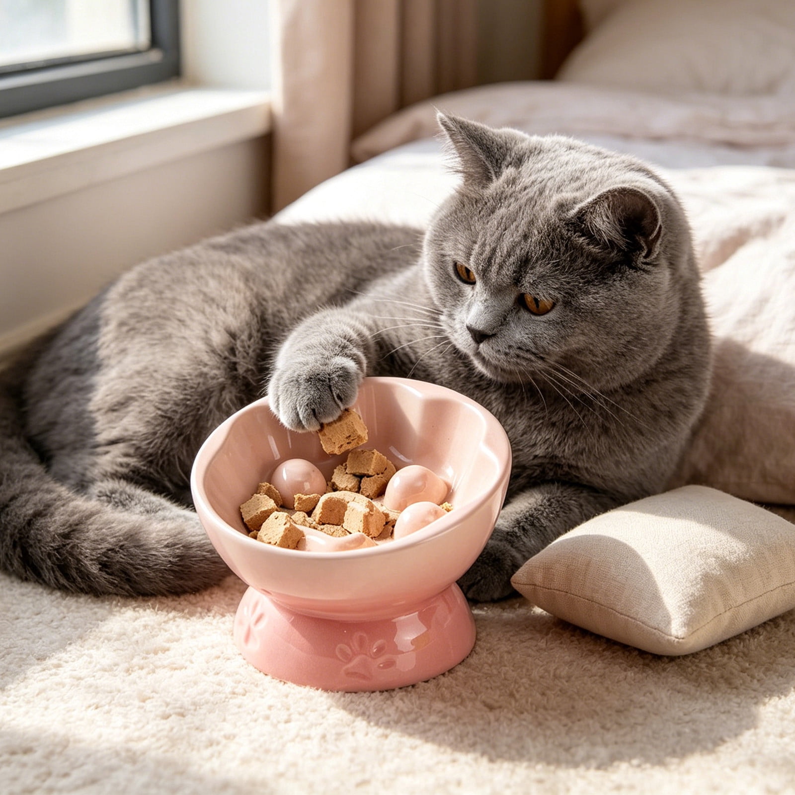 Tuvgenk Cat Bowl Dog Bowl Slow Feeder Raised Frame Stable Base Slant Mouth Relieve Eating Pressure Support Natural Neck Posture