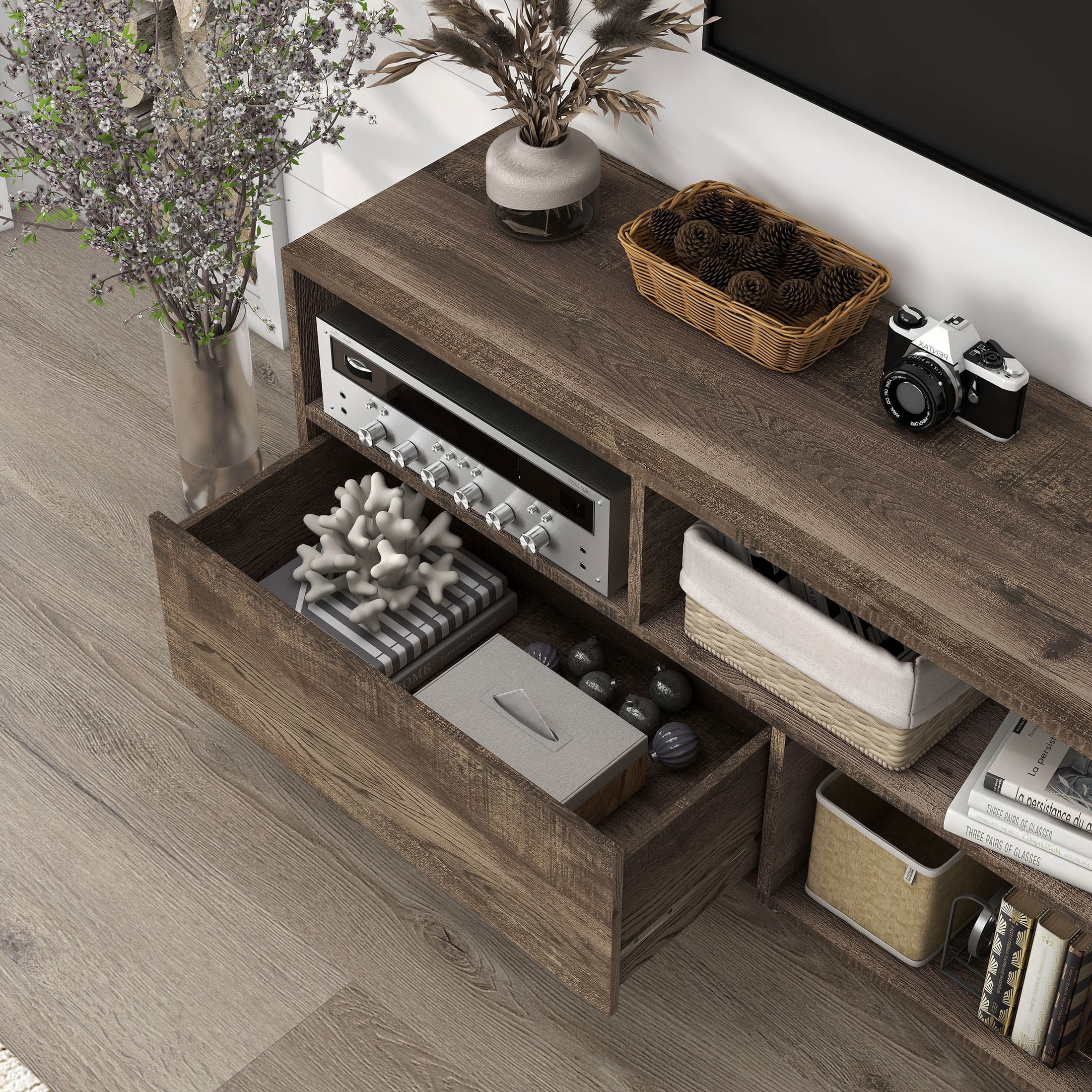 Furniture of America Burd TV Stand for TVs up to 78", Reclaimed Oak