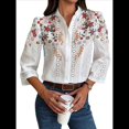 thumbnail image 2 of Blusa Informal con Cuello de Banda, Mangas Abullonadas 3/4 y Bordado Floral con Ojales para Mujer Rojo M, 2 of 7