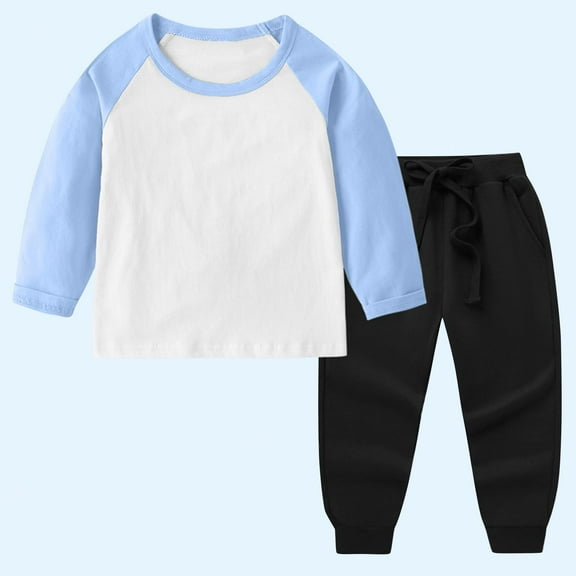 Toddler Girls Boys Long Sleeve Raglan Shirts Baseball Tee Cotton T-Shirts Sweatshirt and Jogger Pants Suit New Toddler 2 Piece Outfits Girls Winter Light Blue 7 Years