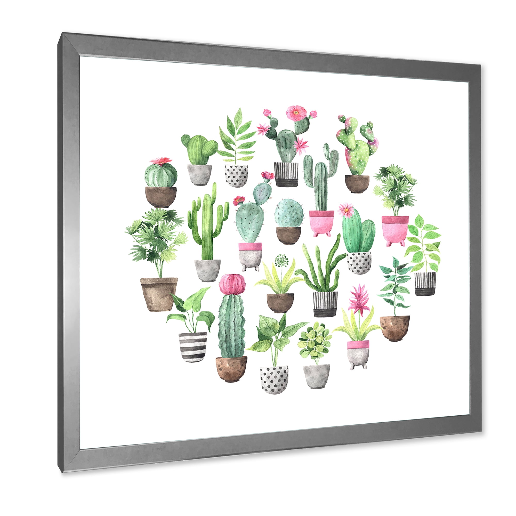 Designart 'Cactus In Ceramic Pots In Gentle Tones II' Traditional Framed Art Print