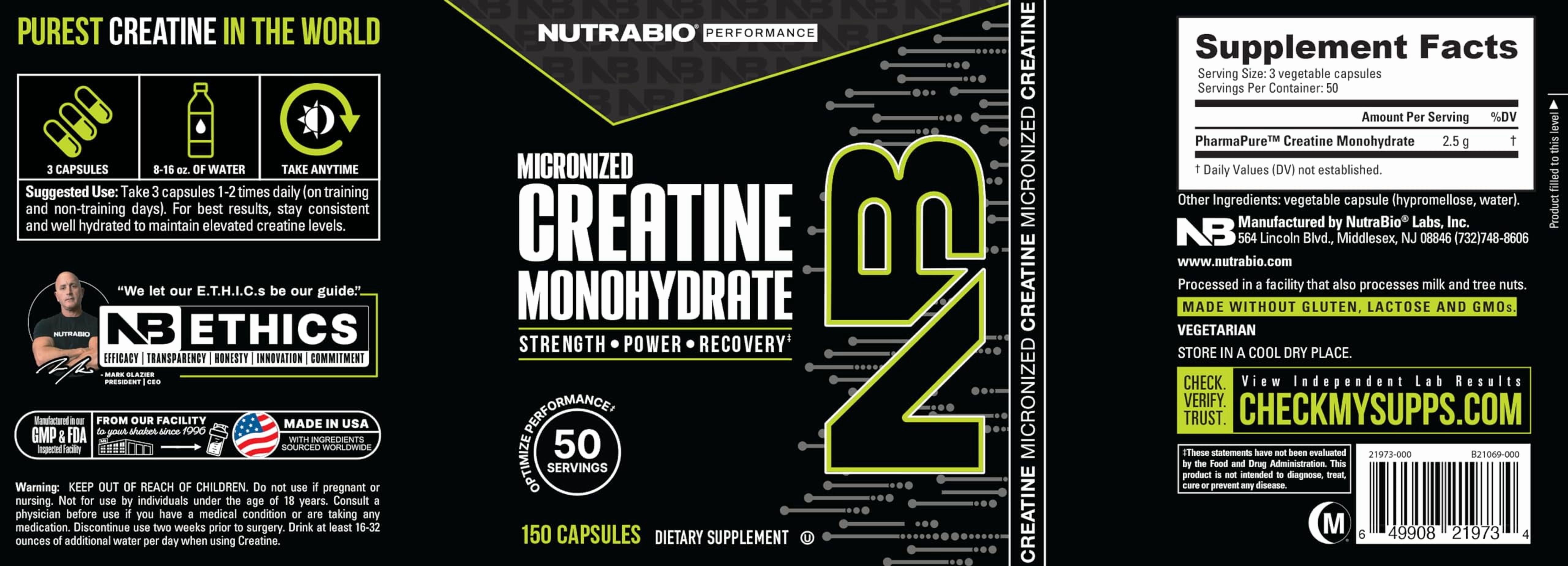 NutraBio Cápsulas de Creatina Monohidrato Micronizada, Suplementos de Creatina Apoyan la Energía Muscular, Fuerza y Crecimiento - 150 Cápsulas 8