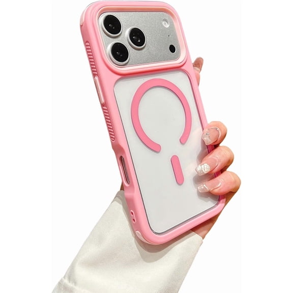Side Anti-Slip Clear Shockproof Magnetic Phone Case for iPhone, Compatible with (Pink,iPhone 17)