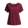 thumbnail image 5 of WHEANG 2026 Trendy Summer Tops for Women Short Sleeve Collarless Button Down Shirt Breathable Linen Crop Blouse for Women Lightweight Casual Beach Vacation Outfit Tops(Color Red Size 3XL), 5 of 6