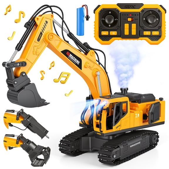 Huge Wave 3-in-1 Remote Control Excavator Toys for Boys 4-9 Years, 11 Channel RC Construction Vehicle with Alloy Bucket, Rotatable 680°, Christmas Birthday Gifts for Boys