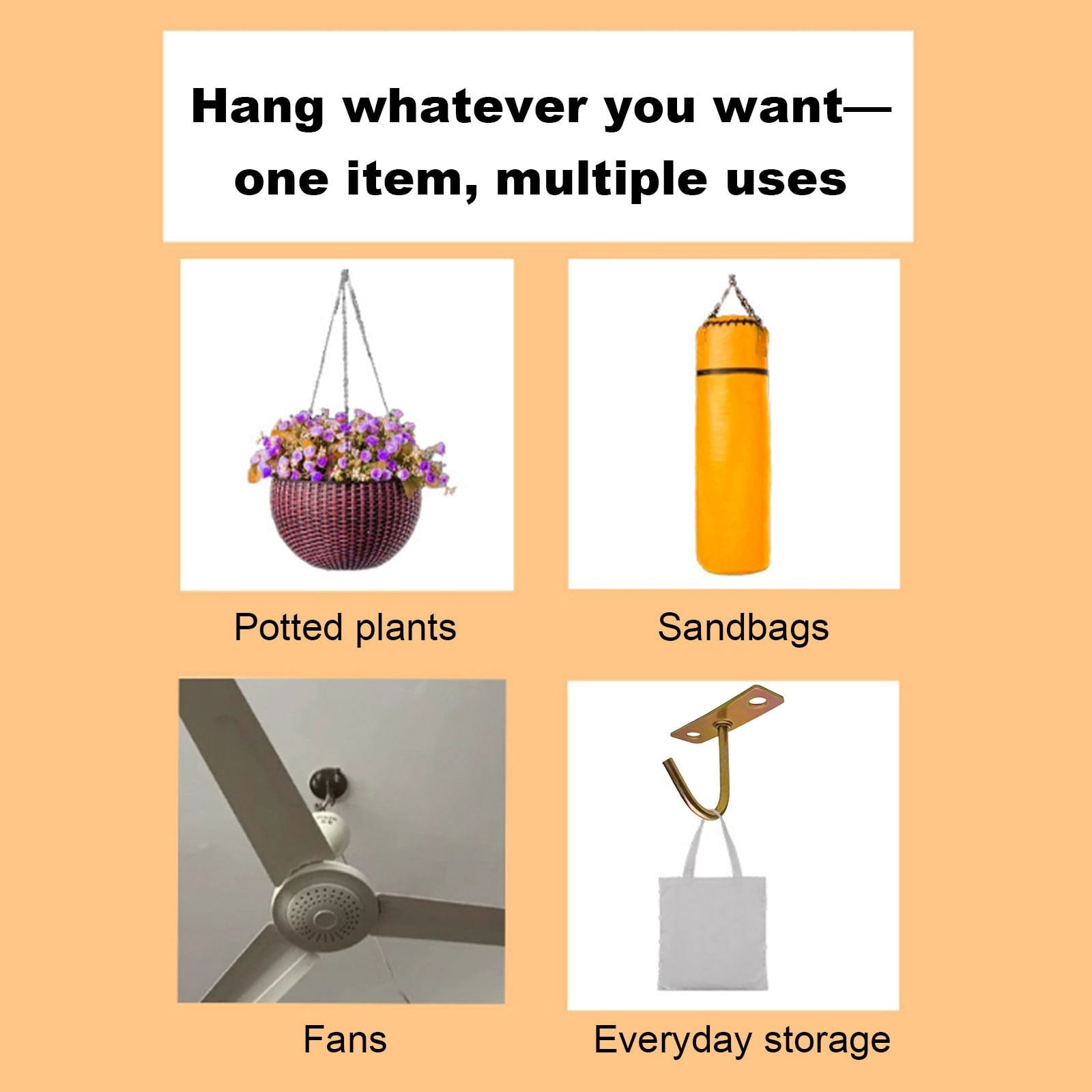 10 Pack Heavy Duty Metal J-Shaped Ceiling Mount Hooks, Fan Fixture Hanger Hooks Ceiling Mounting J Hook for Ceiling Fans Pendant Lights Hanging Plants Home DIY Use,Even Load Support,Gold*10