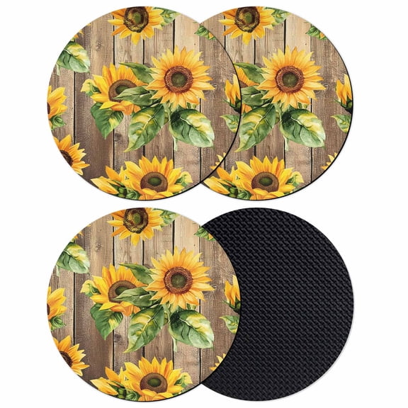Farmhouse Sunflower Coasters for Drinks,Absorbent Non Slip Rubber Drink Coasters Set of 4 for Cup,Table,Bar,Home Decor, Vintage Wood Textured