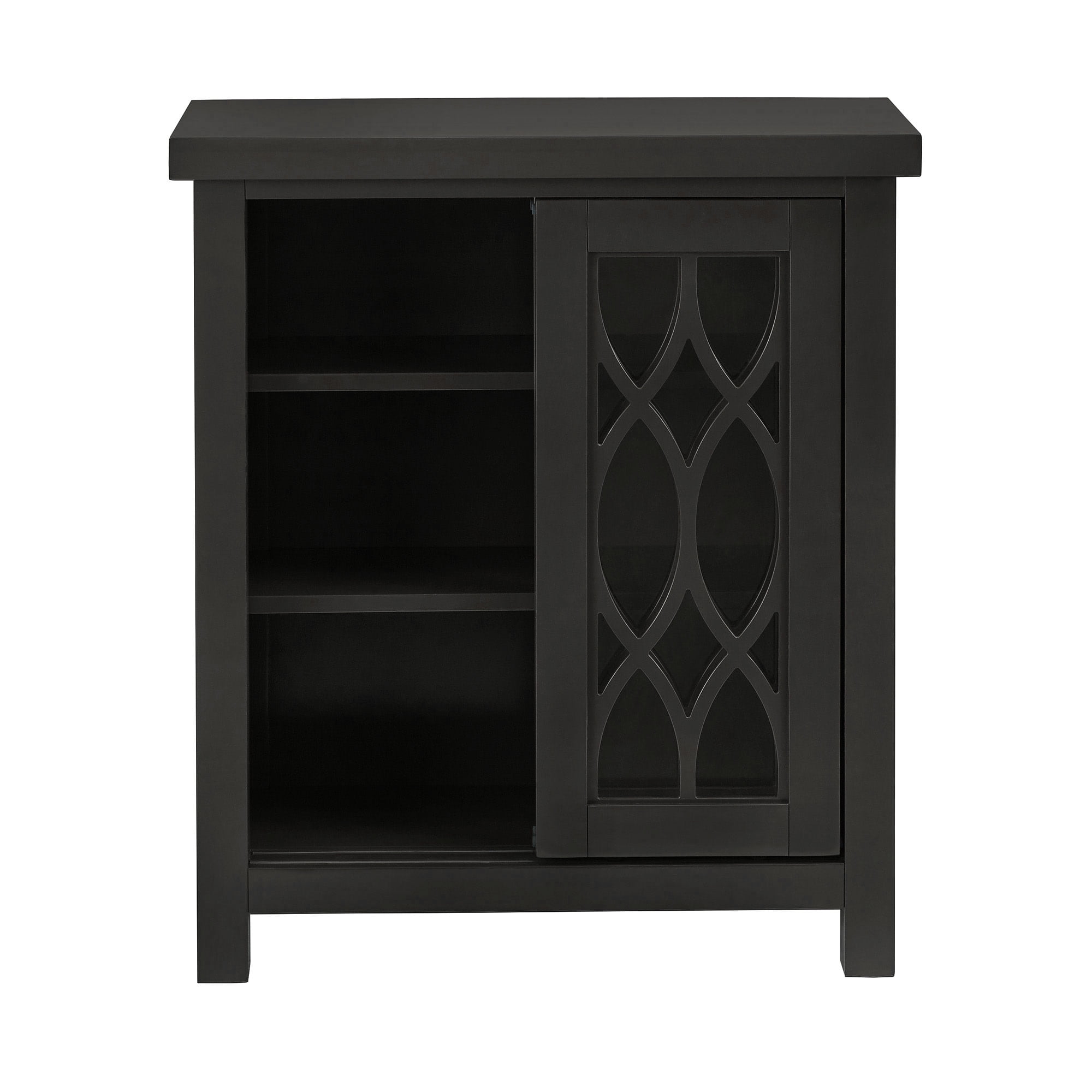 Weston Home Del Rey Geometric Glass Door Storage Cabinet with Adjustable Shelves, Black