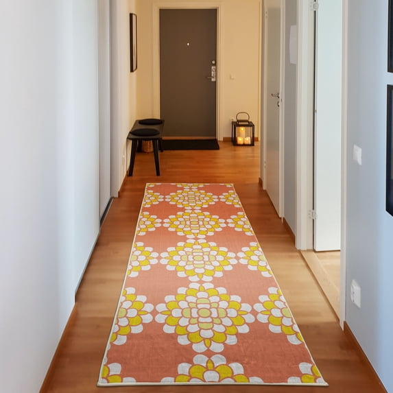 Floral Decorative Rug, Abstract Horizontal Lines Geometric Bold Thin Stripes Ocean Themed Illustration, Quality Carpet for Bedroom Dorm and Living Room, 6 Sizes, Burnt Sienna, by Ambesonne