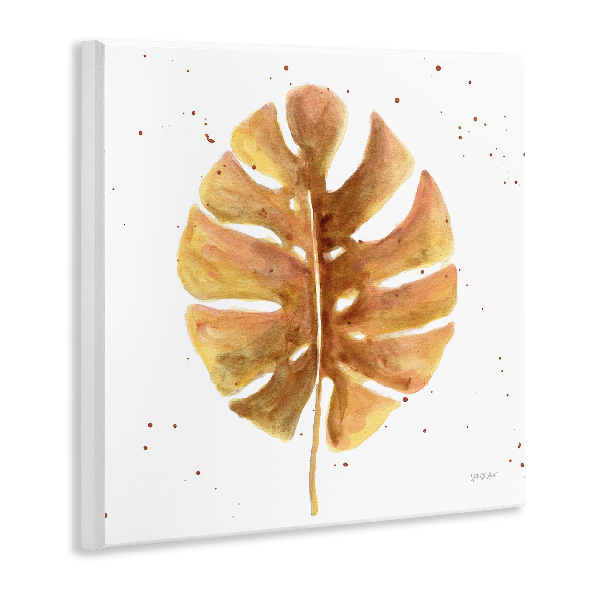 Stupell Industries Golden Palm Leaf Botanical & Floral Painting Unframed Art Print Wall Art, 12 x 12