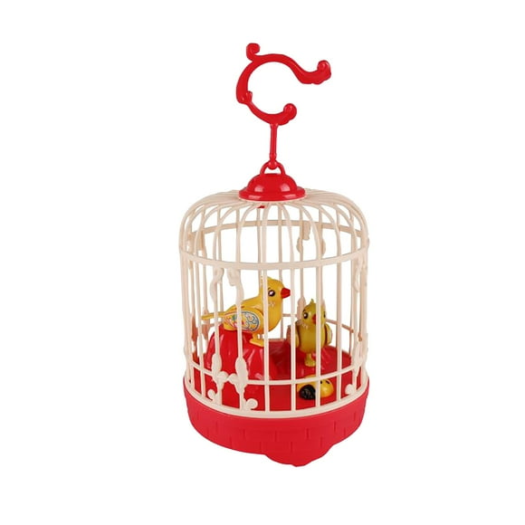 Red Interactive Talking Bird Cage Toy - Electronic Sound Activated Parrot In Cage - Fun Novelty Decor For Home Or Office - Realistic Bird Figure With Chirping Sounds