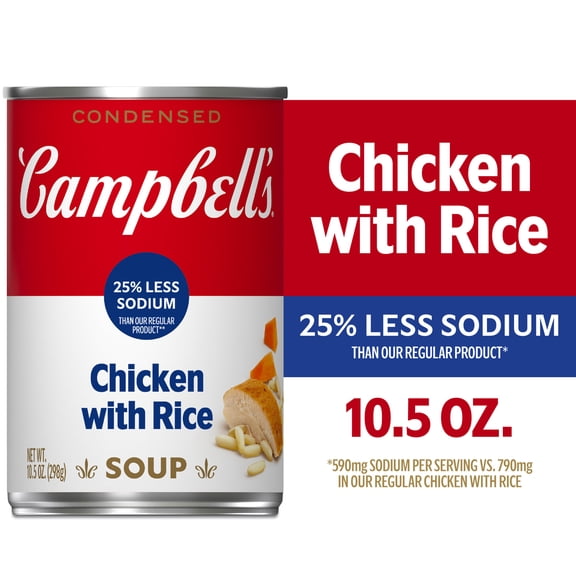 Campbell’s Condensed 25% Less Sodium Chicken and Rice Soup, 10.5 oz Can