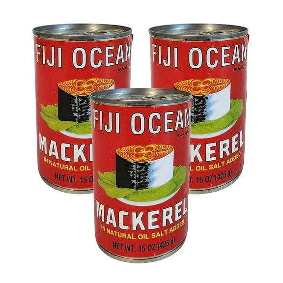 FIJI OCEAN Mackerel In Natural Oil Salt Added (Pack of 3 x 15 Oz) Popular Brand Canned Fish, Has a high nutritional value