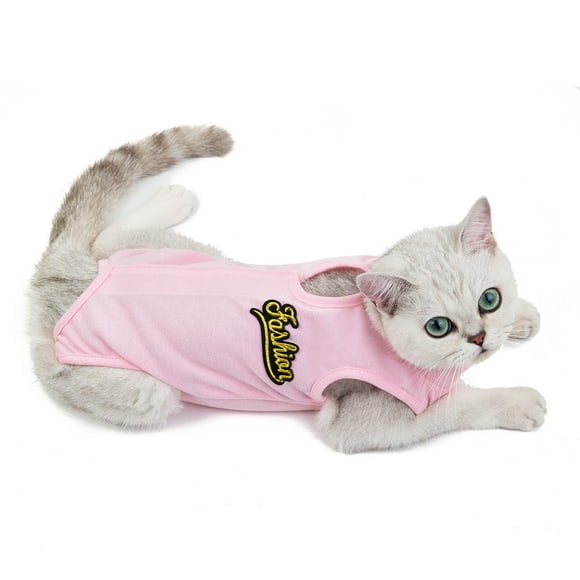 Traje de recuperación para gatos, para heridas abdominales y esterilización tras cirugía, traje quirúrgico transpirable para gatos castrados (rosa) S