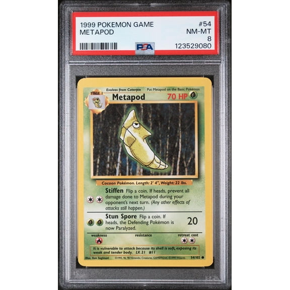 1999 Pokemon Base Set 70 Hp Corrected Metapod #54 PSA 8
