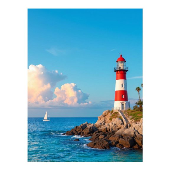 Diamond Art Kit for Adults, Lighthouse Ocean Sailing Scene Diamond Painting for Adults Beginners, DIY Diamond Art Painting Kits, 5D Diamond Painting Crafts for Home Decor 12x16 Frameless