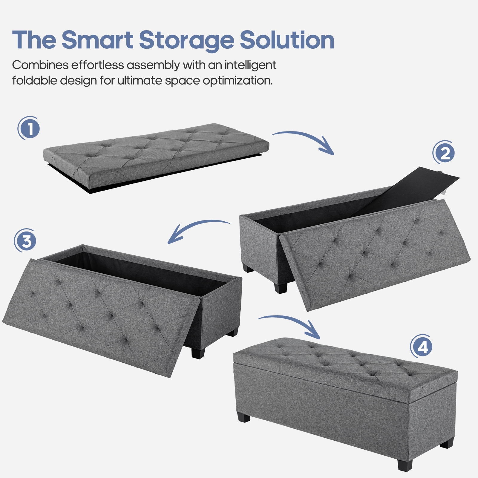 EDX 43 lnch Storage Ottoman Bench with Removable Cover, Upholstered Bed Bench for Living Room, Bedroom