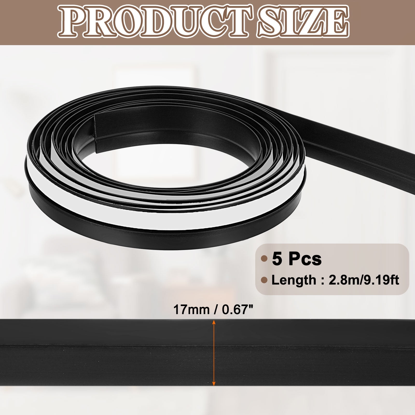 5Pack Weather Stripping, 2 Inch Wide x 9.2 Feet Long Self-Adhesive Cabinet Door Seal Strip Door Draft Stopper for Wardrobe and Cupboard, Black