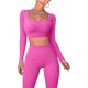 thumbnail image 1 of Trajes De Entrenamiento 2 piezas de manga larga, top corto, cintura alta, mallas acanaladas para mujer (Rose Red XL) Cgtredaw Para estrenar, 1 of 1