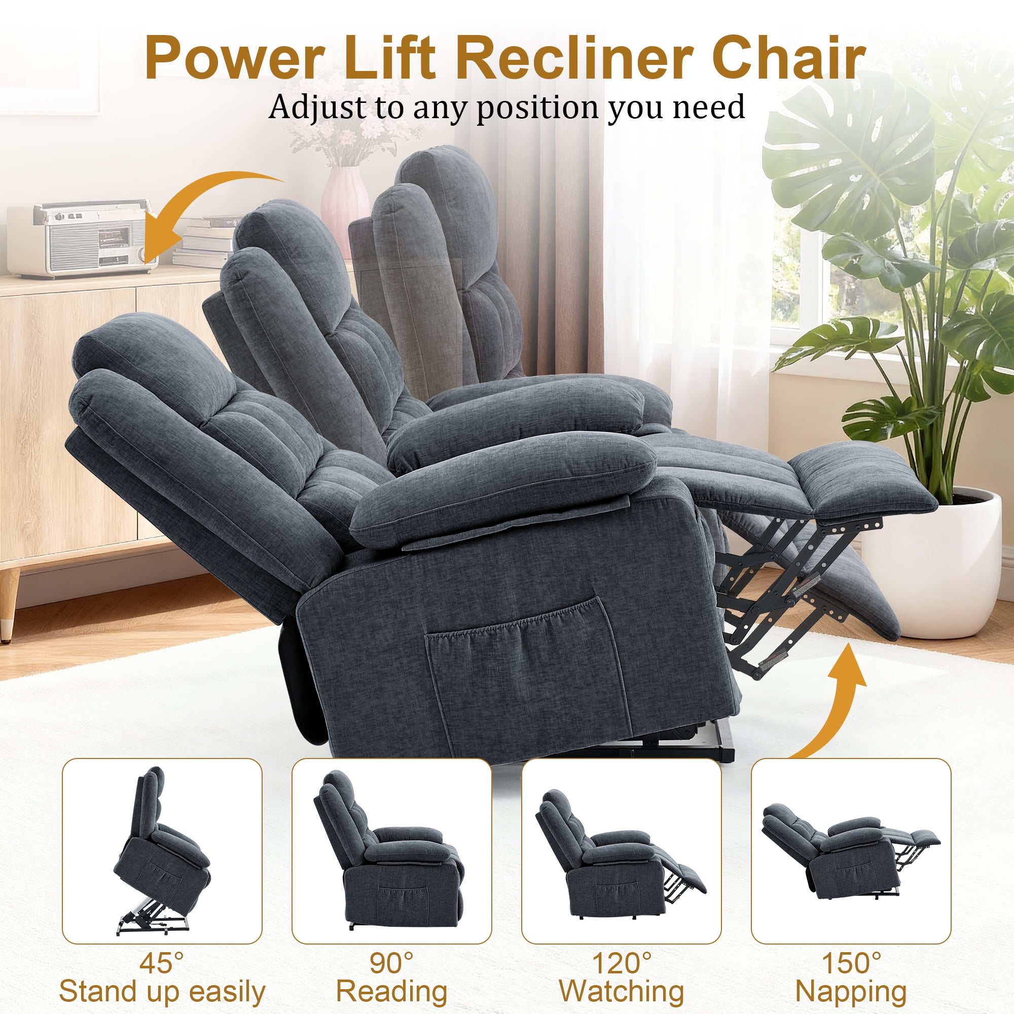 Korser Power Lift Recliner for Elderly with Heat and Massage Recliner Chair with Infinite Position Electric Lift Chair for Living Room,Dark Grey