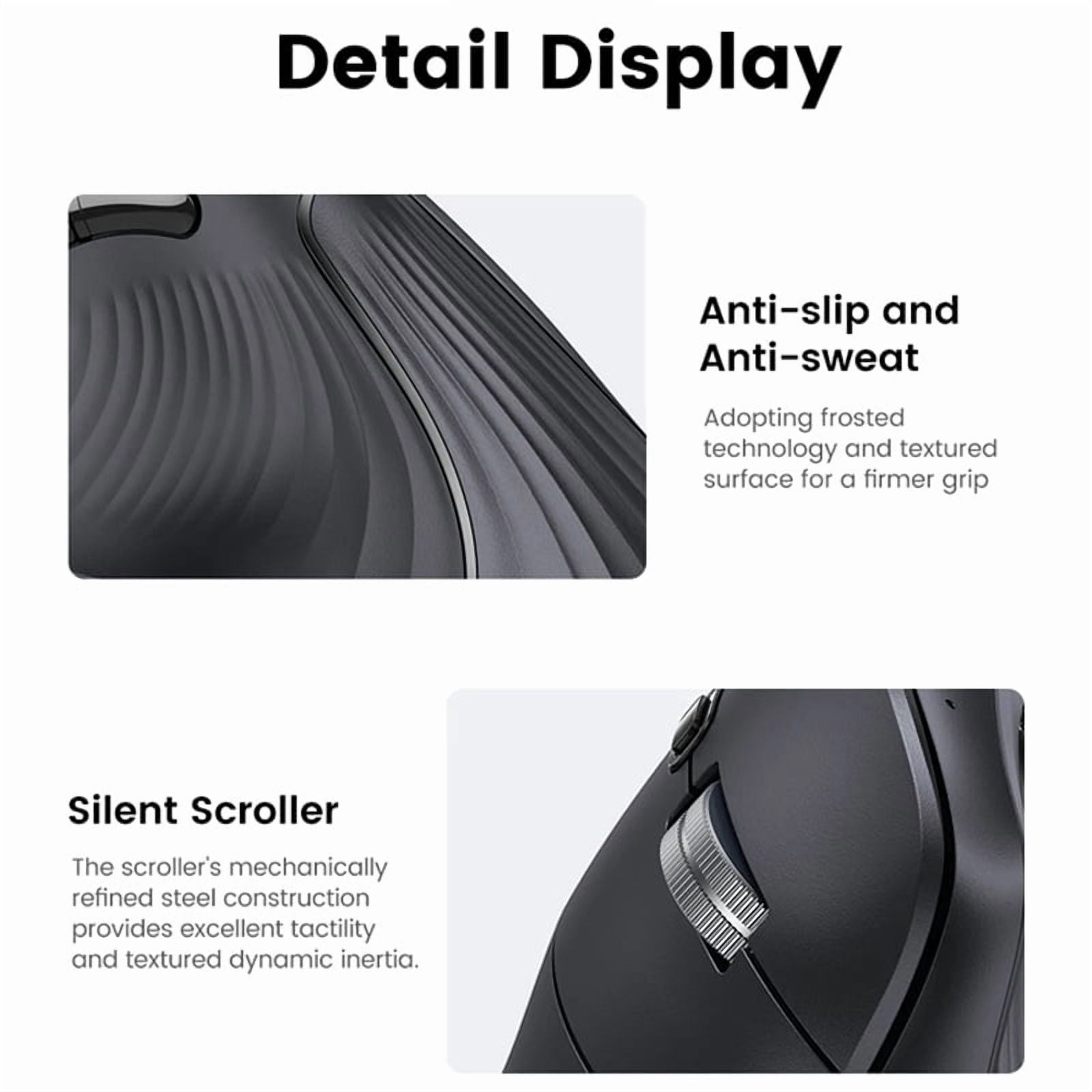 UGREEN Ergonomic Vertical Wireless Mouse, Bluetooth 5.0 & 2.4GHz, 4000 DPI, 6 Mute Buttons, Compatible with PC, MacBook, Laptop, Tablet