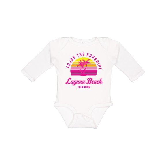 Inktastic Summer Enjoy the Sunshine Laguna Beach California in Pink Boys or Girls Long Sleeve Baby Bodysuit