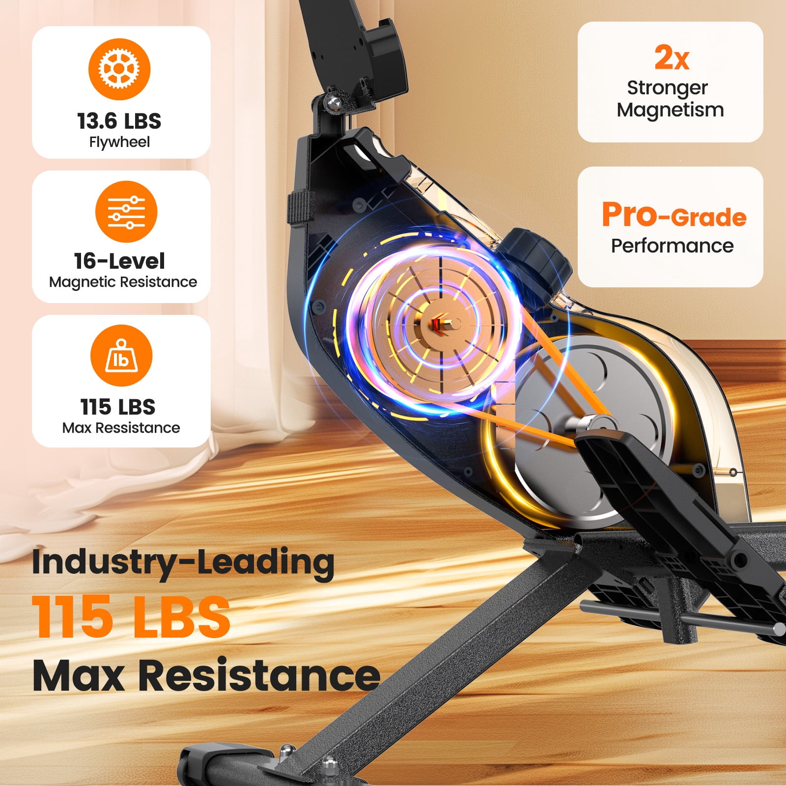 YOSUDA Magnetic Rowing Machine 350lbs Weight Capacity, Foldable Rower for Home Use with 16-Level Max 115lbs Adjustable Resistance and Bluetooth, Tablet Holder