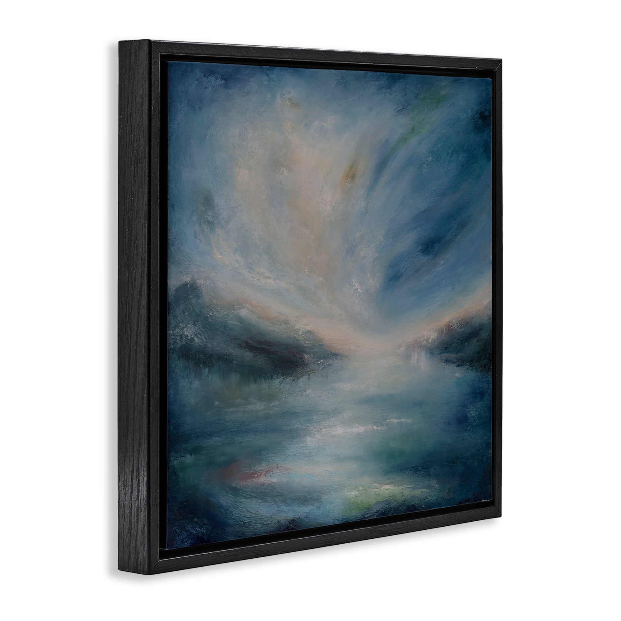 Stupell Industries Blue Hour Abstract Landscape Abstract Painting Black Floater Framed Canvas Art Print Wall Art, 25 x 25